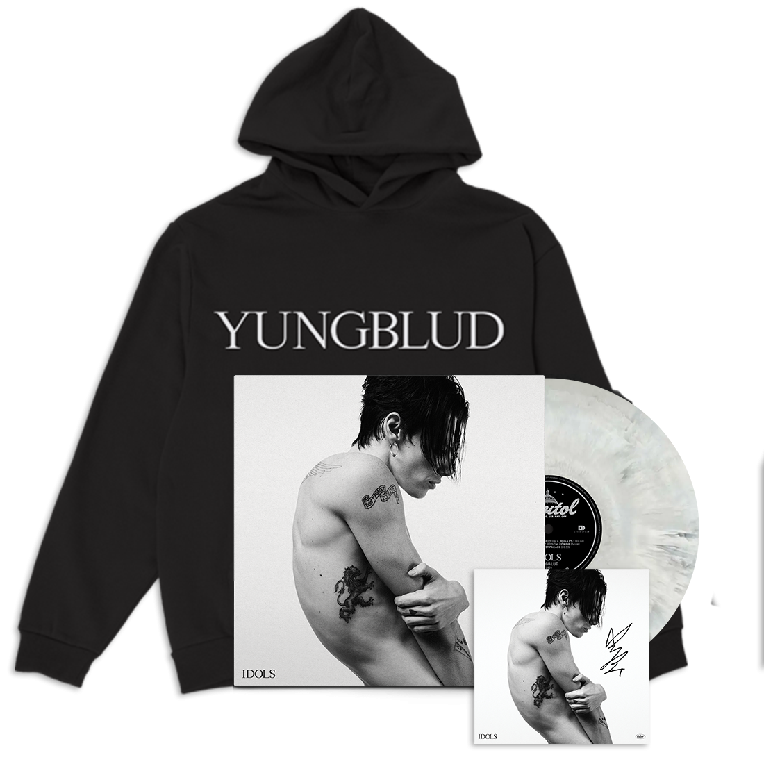 Yungblud Idols "Distant Smoke" Marble Vinyl + Signed Artcard + Hoodie "Distant Smoke" Marble Vinyl + Signed Artcard + Hoodie 408507